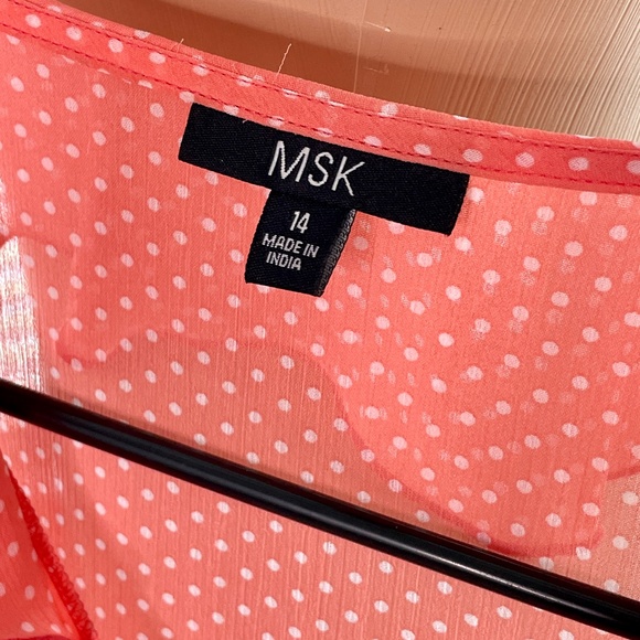 MSK Short Sleeve Ruffle Front Polka Dot Dress with slip Size 14 NWOT - Picture 8 of 10